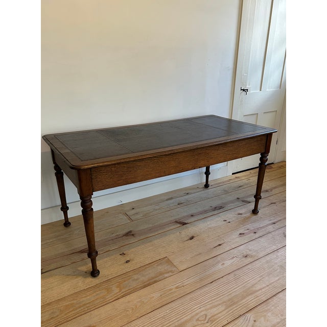 English Antique English Library Desk With Leather Top For Sale - Image 3 of 16