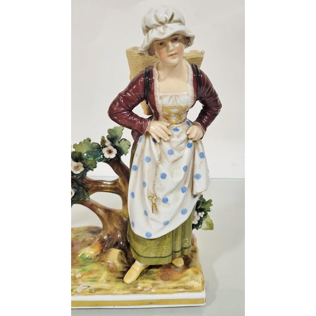 Antique German Hand Painted Volkstedt Porcelain Grouping Man & Woman For Sale - Image 10 of 13