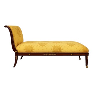 Mid-Century French Empire Style Chaise With Mahogany and Bronze Frame For Sale