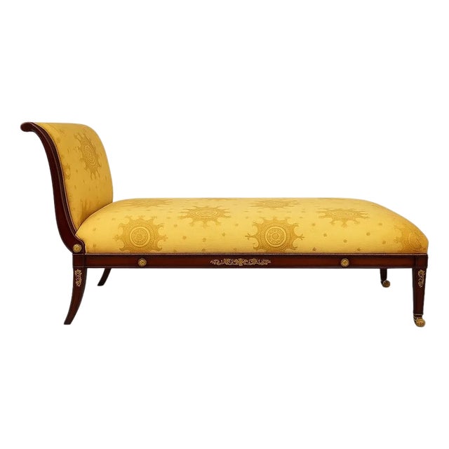 Mid-Century French Empire Style Chaise With Mahogany and Bronze Frame For Sale