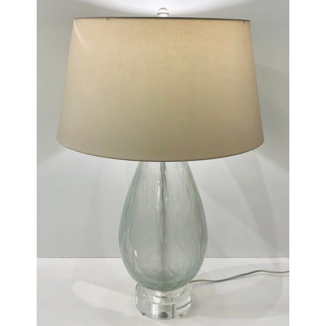 Stylish Arteriors Modern Frosted Jane Table Lamp, acrylic base, beige shade, showroom floor sample