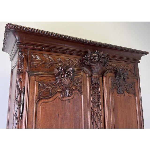 Vintage French Louis XVI Style Carved Walnut 2-Door Wardrobe For Sale - Image 6 of 18
