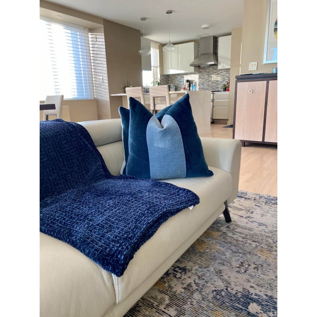 Contemporary Navy and Coastal Blue Color Block Throw Pillow For Sale - Image 3 of 4