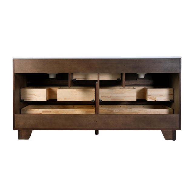Halmstad 72 in. W Rectangular Wood Double Sink 5 Drawer Bathroom Vanity Set, Walnut For Sale - Image 10 of 11