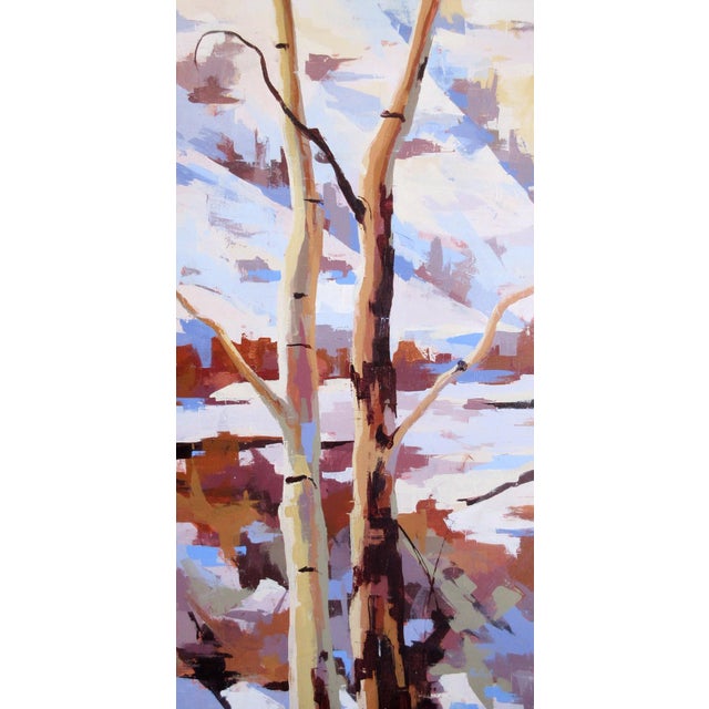 Accent by Hadley Rampton | Oil on Canvas Abstract depiction of tree trunks against a light background. For Sale