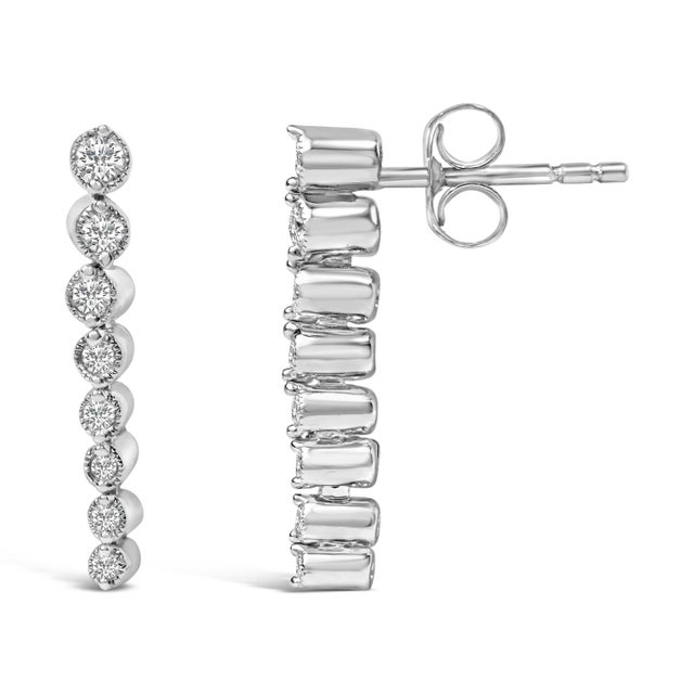 .925 Sterling Silver 1/4 Cttw Diamond Graduated Dangle Earrings, A Pair For Sale - Image 4 of 5