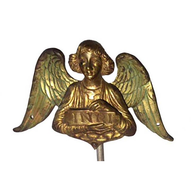 French 19th Century Bronze Doré Byzantine Style Angels on Lucite Stands - a Pair For Sale - Image 3 of 6