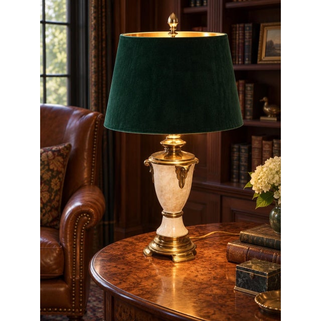 A commanding vintage table lamp with exceptional sculptural presence, this substantial 32-inch lamp combines genuine...
