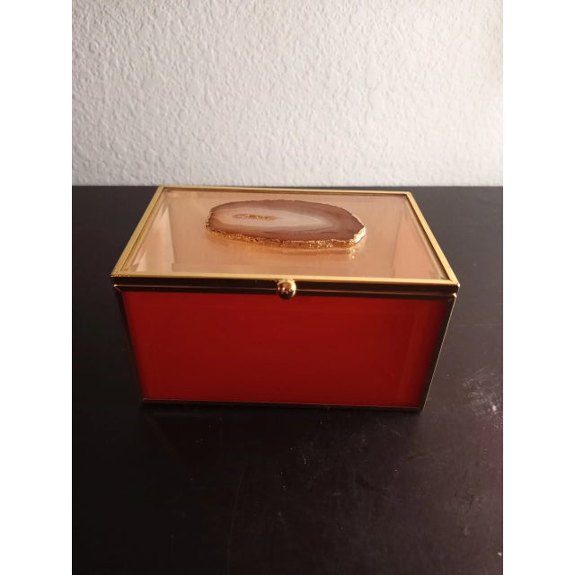 1980s Beveled Glass Trinket Box With Agate Top For Sale - Image 4 of 11