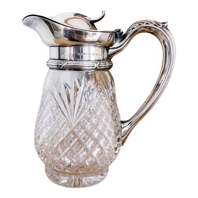 1906 Silver Plate & Cut Glass Syrup Pitcher From the Plankinton House in Milwaukee For Sale