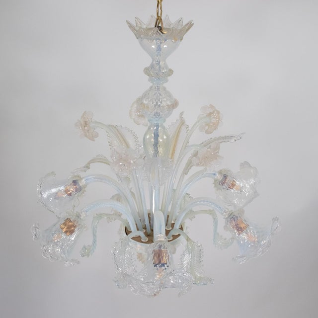 Baroque Vintage Ca'Rezzonico Style Gold Infused and Opaline Murano Chandelier For Sale - Image 3 of 12
