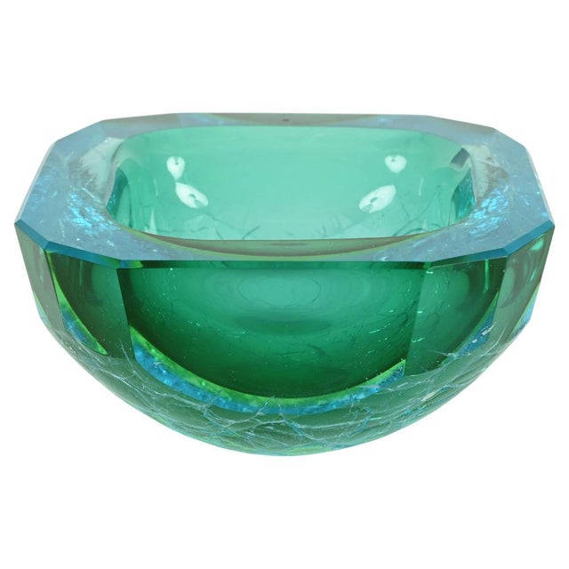 Murano Bowl in Aquamarine Frosted Sommerso Glass, 1960s For Sale - Image 16 of 16