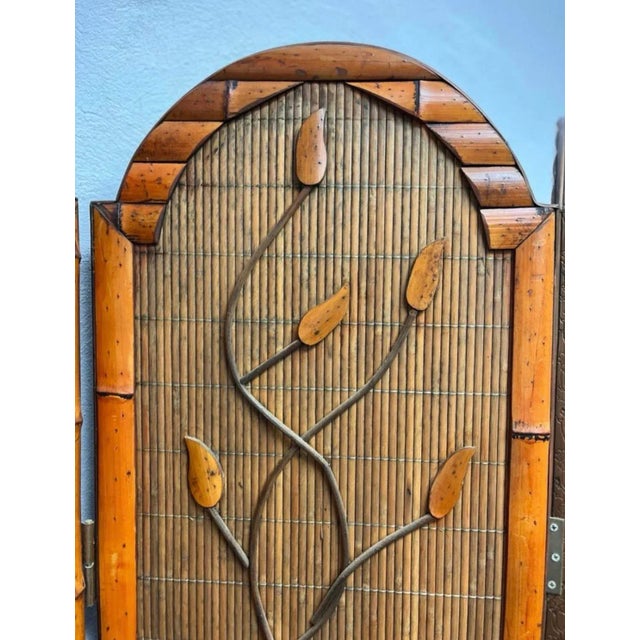 Bamboo Rattan Organic Bohemian Folding Screen Room Divider Reversible For Sale In New York - Image 6 of 8