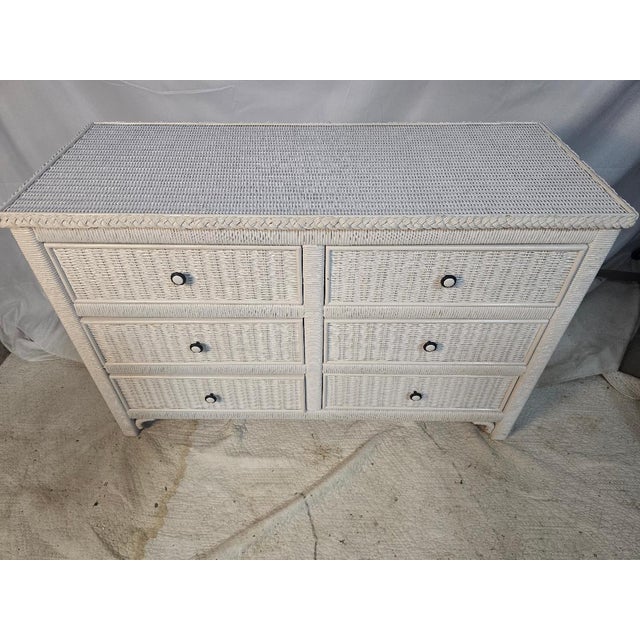 Vintage Coastal White Wicker Six Drawer Dresser For Sale - Image 4 of 7