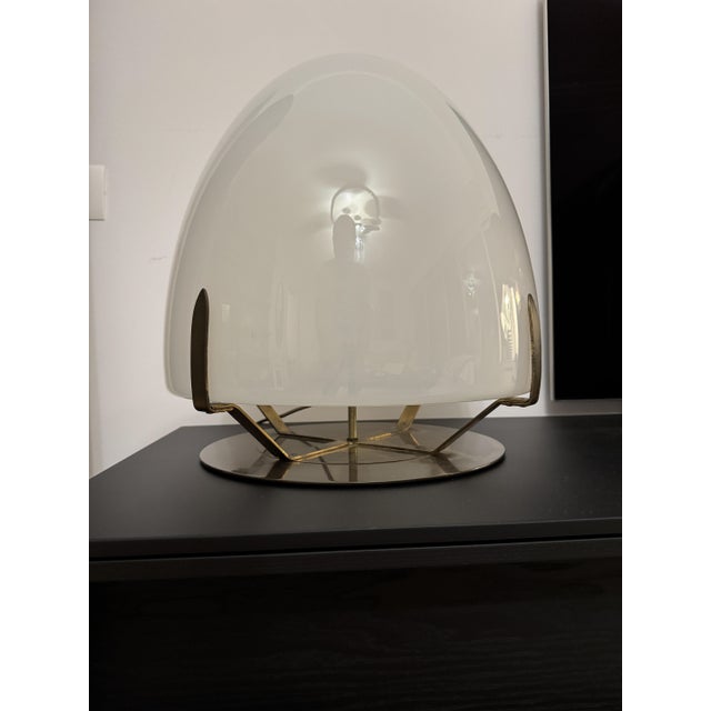 Large Vintage Table Lamp in Murano Opaline Glass and Metal in the style of Leucos and VeArt, Italy, 1970s For Sale - Image 10 of 15