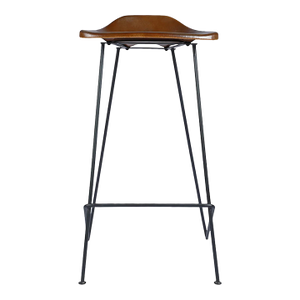 Matthew Izzo Home Tackshop Brown Leather Seat and Iron Base Bar Stool