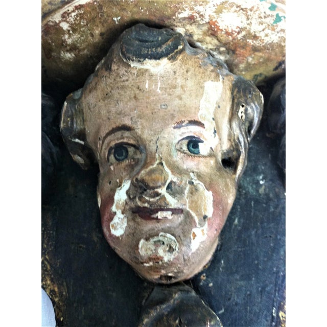 Early 19th century wood wall shelf - very old multi-colored painted item