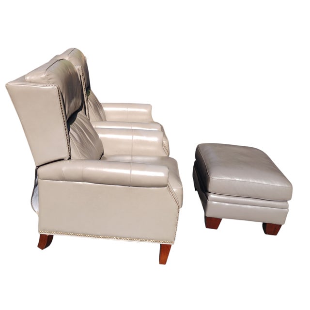 Traditional Elevate Your Living Space With This Exquisite Pair of Recliners & Matching Ottoman For Sale - Image 3 of 12