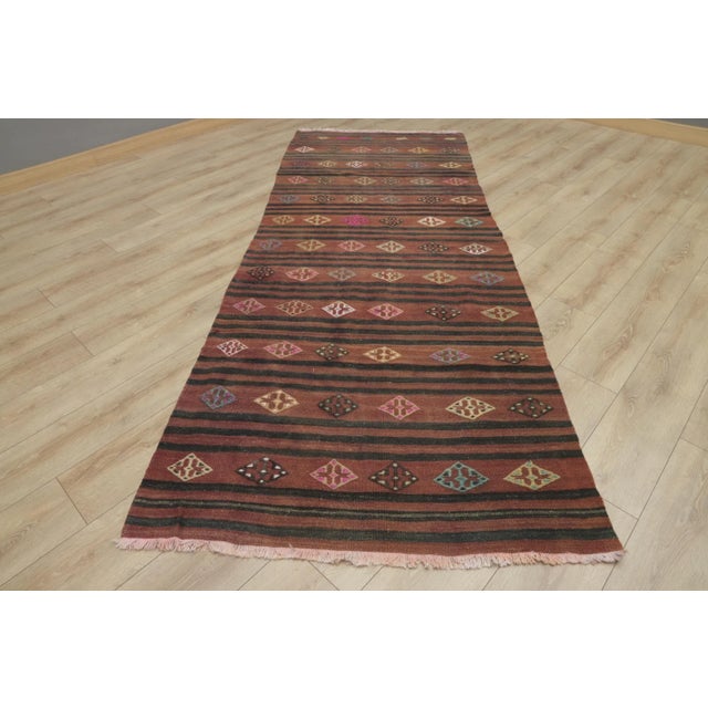 Traditional 1950s Turkish Red Striped Kilim Rug For Sale - Image 3 of 13