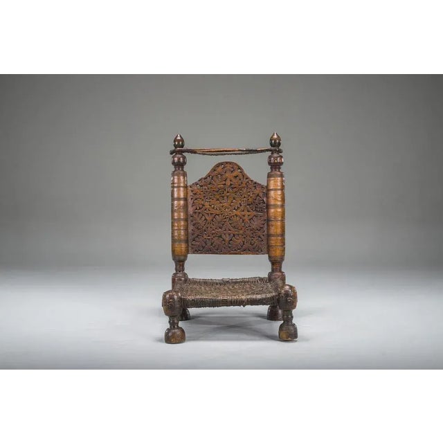 Early 20th Century Handmade Low Cedar Chair, Nuristan, 1890s For Sale - Image 9 of 14
