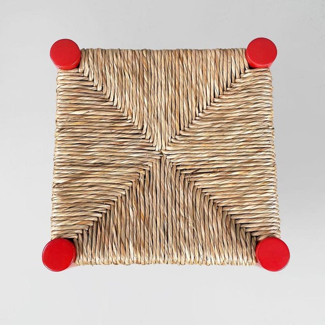 Mid-Century Modern Italian Stool in Red Wood and Straw, 1970s For Sale - Image 4 of 13