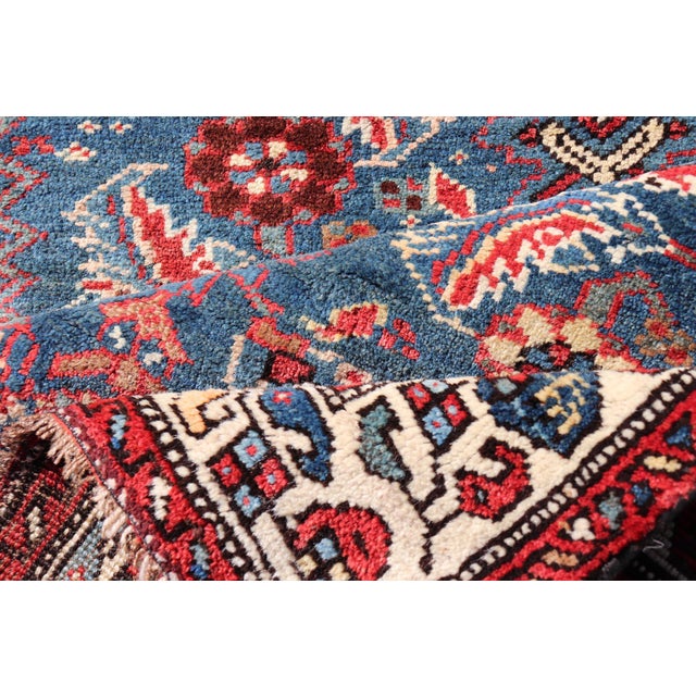 Antique Persian Bidjar Rug With Large Floral Motifs in Blue, Red, and Ivory For Sale - Image 11 of 12