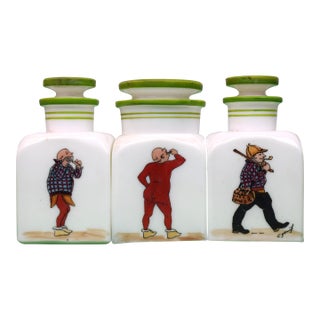 Set X 3 Cyril Gorainoff Hand Painted Fisherman Apothecary Vanity Jars For Sale
