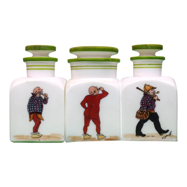 Set X 3 Cyril Gorainoff Hand Painted Fisherman Apothecary Vanity Jars For Sale
