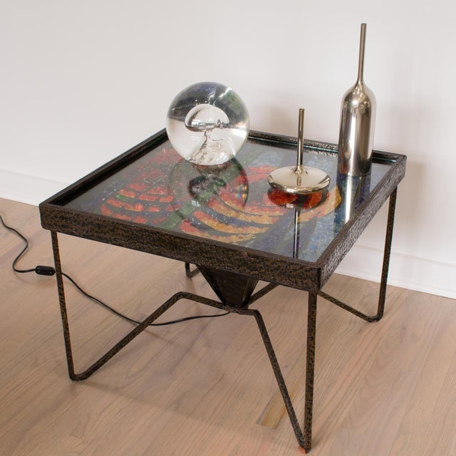 Mid-Century Wrought Iron and Glass Mosaic Side Coffee Table, France 1960s For Sale - Image 14 of 18
