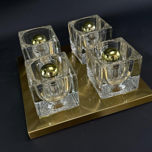 Metal Glass Ice Cube Flushmount attributed to Peill & Putzler, 1970s For Sale - Image 7 of 11