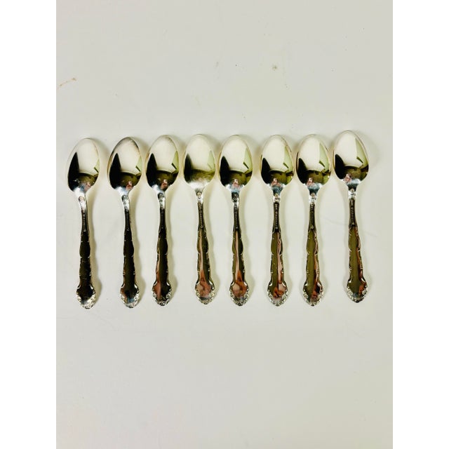 Mid 20th Century Oneida Silverplate “Flirtation” Demitasse Spoons – Set of 8 in Original Boxes For Sale In Los Angeles - Image 6 of 10