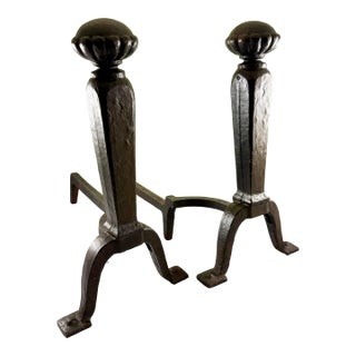 Cahill Ironworks Arts & Crafts Period Andirons, Signed. For Sale