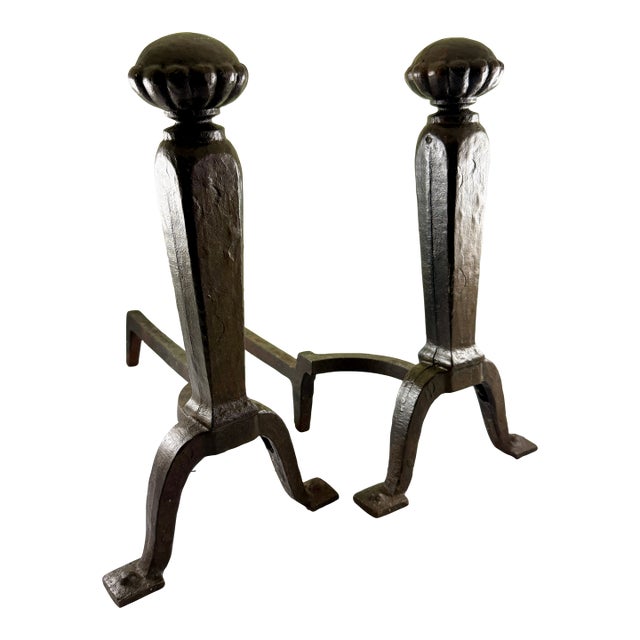 Cahill Ironworks Arts & Crafts Period Andirons, Signed. For Sale