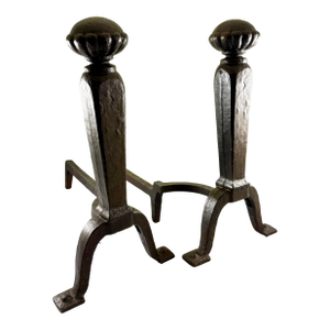 Cahill Ironworks Arts & Crafts Period Andirons, Signed.