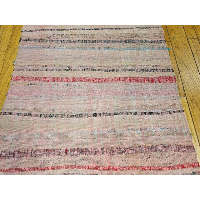 Vintage Rag Runner, Handwoven Wool & Cotton, Stripe Pattern, Red & Pink, 3x14 For Sale - Image 13 of 18
