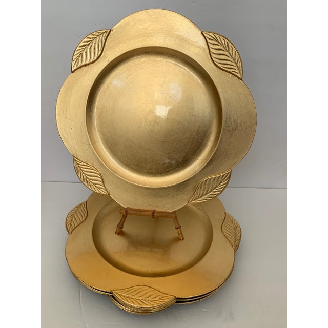 Hollywood Regency Gold Lacquered Chargers Leaf Motif - Set of 4 For Sale - Image 3 of 8