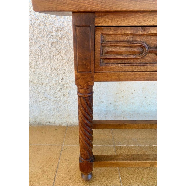 Wood 1930s Carved Walnut Console Table With Solomonic Legs and Two Drawers For Sale - Image 7 of 10