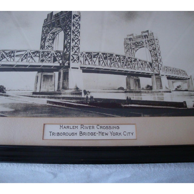 This is a large and striking vintage 1930s oversized format black and white architectural lithograph of the Harlem River...
