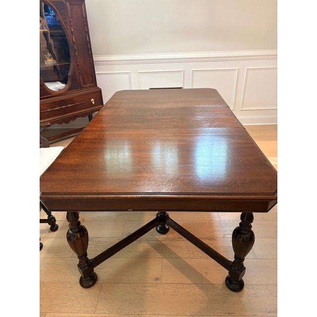 1920s Jacobean 1920s Walnut Dining Set Table and 6 Chairs For Sale - Image 5 of 12