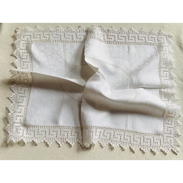 Antique Linen Tea Cloth With Greek Key Lace Border & Woven Medallion Center — Early 20th C. For Sale - Image 18 of 18