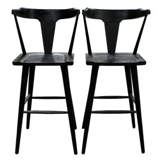 Four Hands Pair of 'Ripley' Black Oak Barstools - Black For Sale