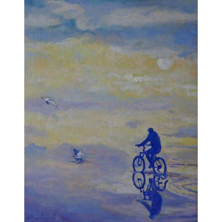 Oil Painting on the Road by Bike Anatoly Varvarov For Sale