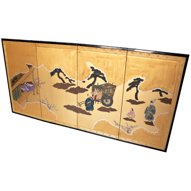 1960s 1960s Shōwa Era Japanese Byobu Screen "Travels of Genji Monogatari" For Sale - Image 5 of 17