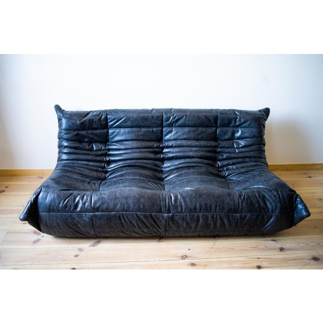 Black Togo Living Room Set in Dubai Leather by Michel Ducaroy for Ligne Roset, Set of 5 For Sale - Image 12 of 18