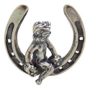 Vintage Italian Handmade Sterling Silver 925 Lucky Horseshoe with Cherub Figurine, 1980s