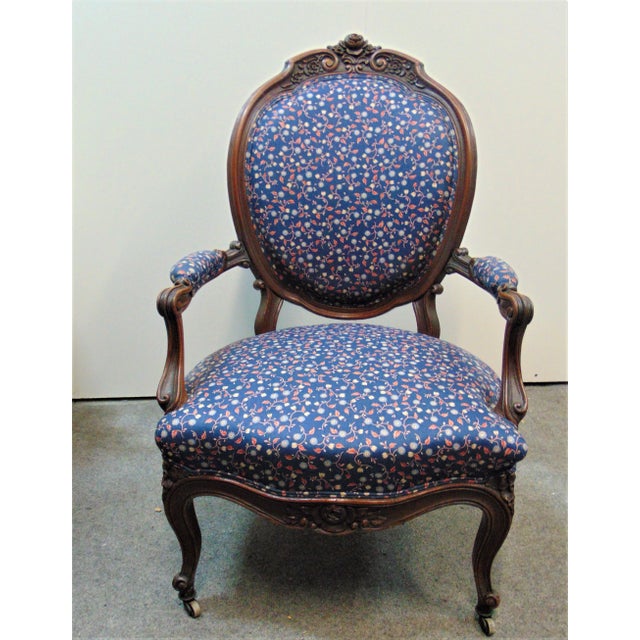 Wood Victorian Rose Carved Mahogany Chair For Sale - Image 7 of 7