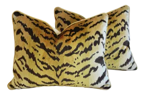 Scalamandre Le Tigre Tiger Silk Feather/Down Pillows 23" X 18" - Pair