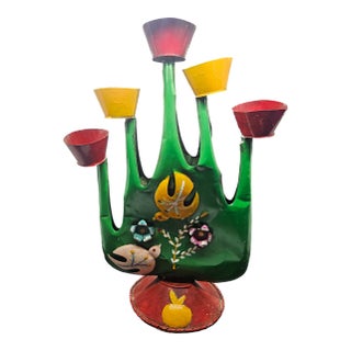 Vintage Mexican Colorful Tin Candelabra Sculpture 15", Gene Byron Style For Sale