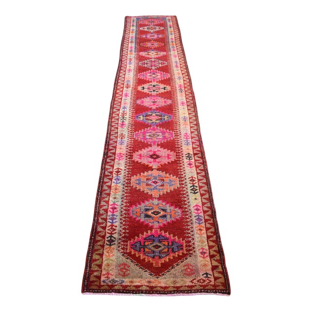Boho Farmhouse Handwoven Turkish Runner Rug for Hallway – 2′9″ X 12′9″ For Sale