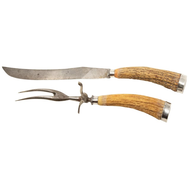 Mid 20th Century Sterling Silver and Antler Handle Carving Set- 2 Pieces For Sale - Image 13 of 13